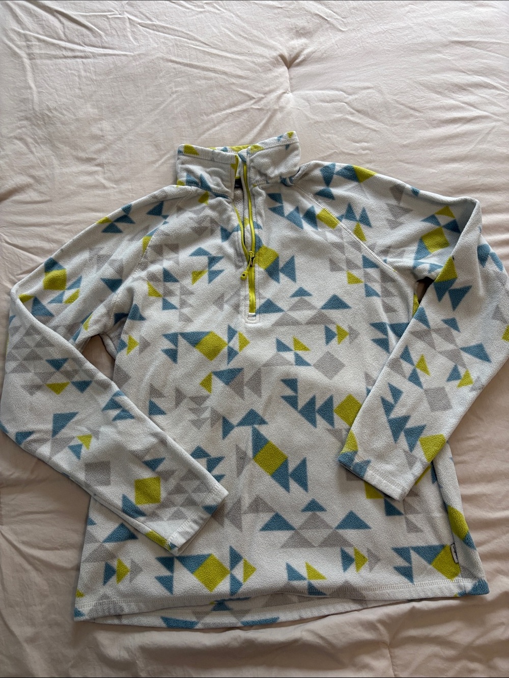 Eddie Bauer Geo-Print Quarter-Zip Fleece Pullover - White/Blue/Yellow